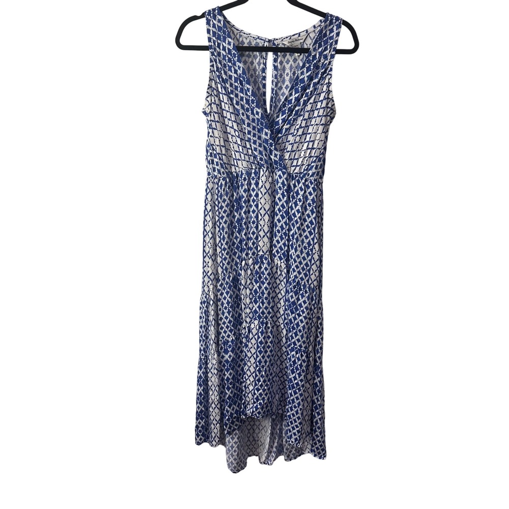 NWOT Tommy Bahama S Women Blue White Diamond Print High Low Maxi Dress